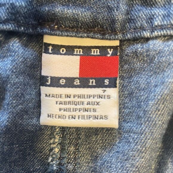 Vintage Tommy Jeans Denim Jean Mini Skirt Women's Juniors 7 Drawstring Side Slit - Picture 6 of 8